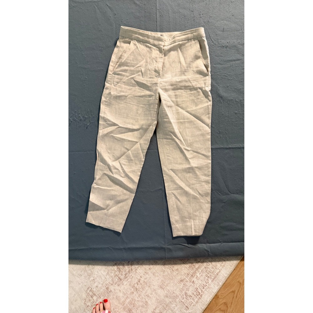 Banana Republic Women 6 Oatmeal Beige 100% Linen Tapered Ankle Trousers Pants